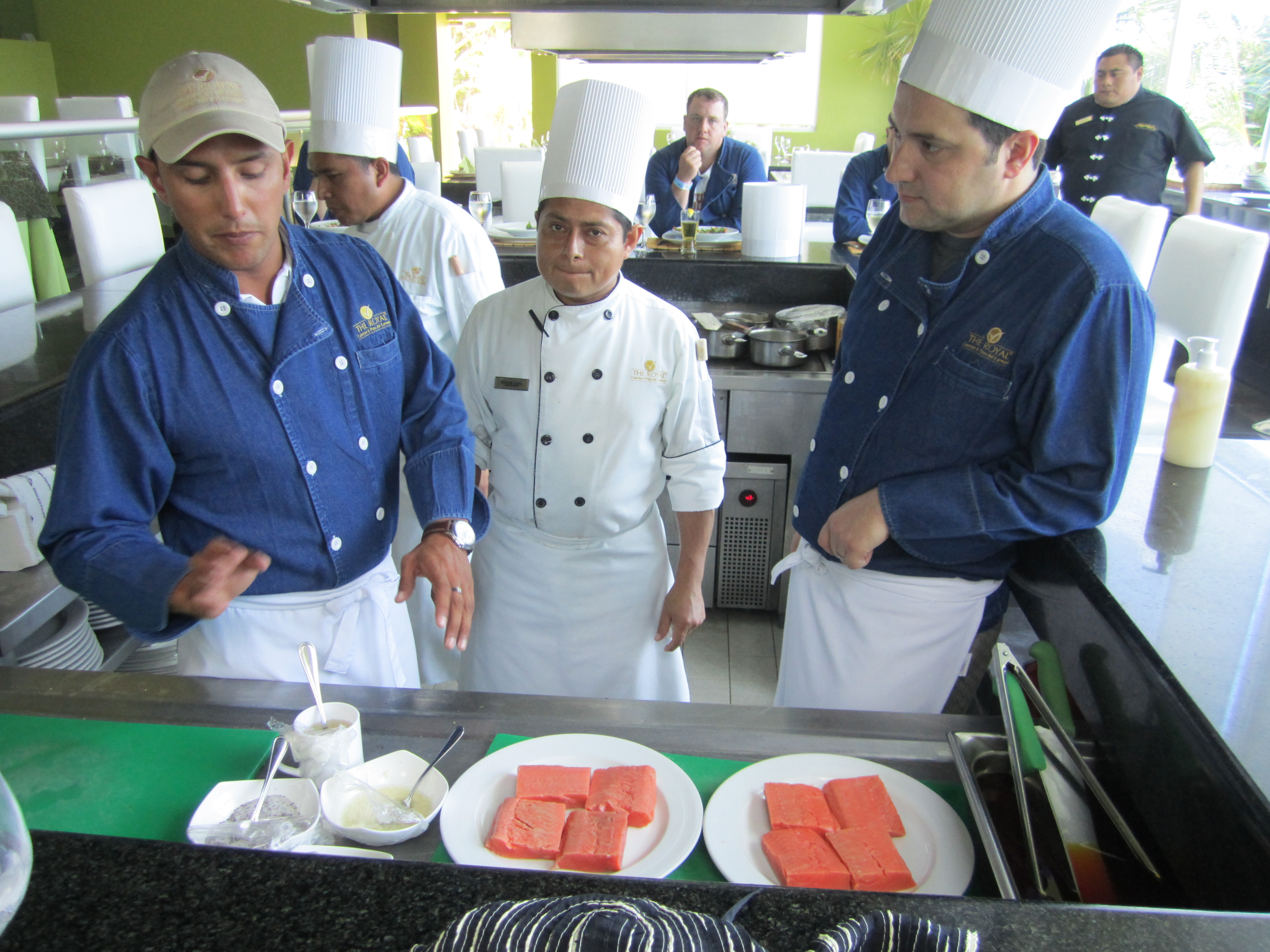 Learning to cook salmon at cooking class Learning to cook salmon at cooking class
