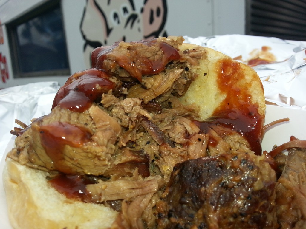 Close-up of the brisket meat. Nice little cluster bombs of juice and flavor