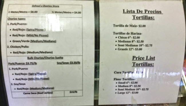 Ochoa's Price List