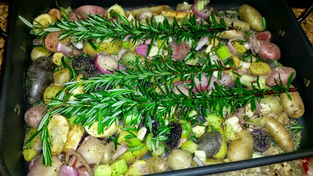 Spring Leg of Lamb - Prepare potatoes in a roasting pan