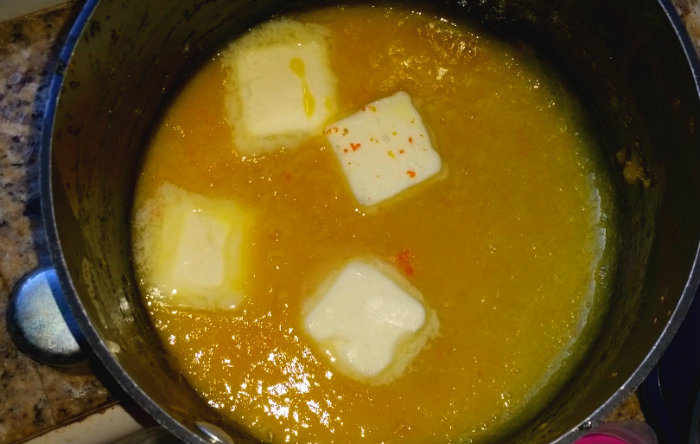 melt butter into the curd